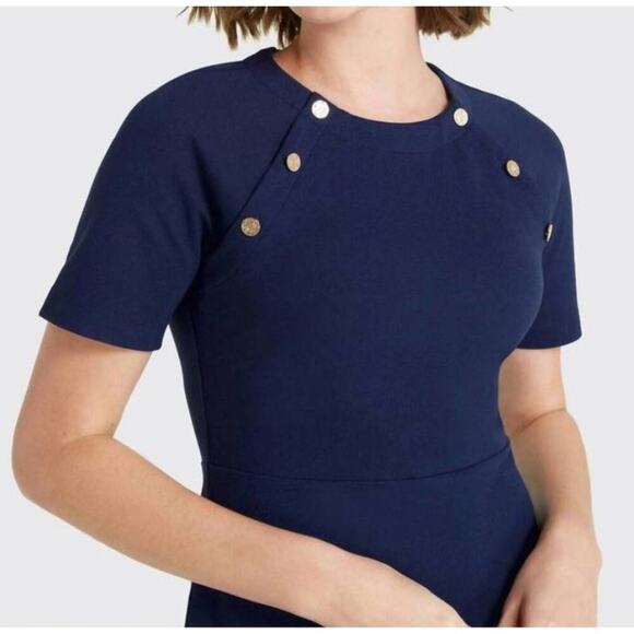 Draper James Sailor Button Knit Dress Nassau Navy Medium Nautical Sophisticated - Picture 2 of 16